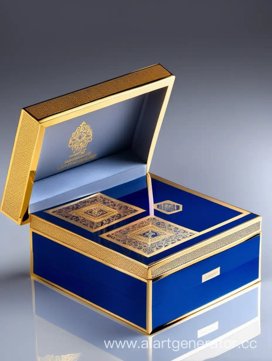 luxury perfume rectangle box with blue and gold color