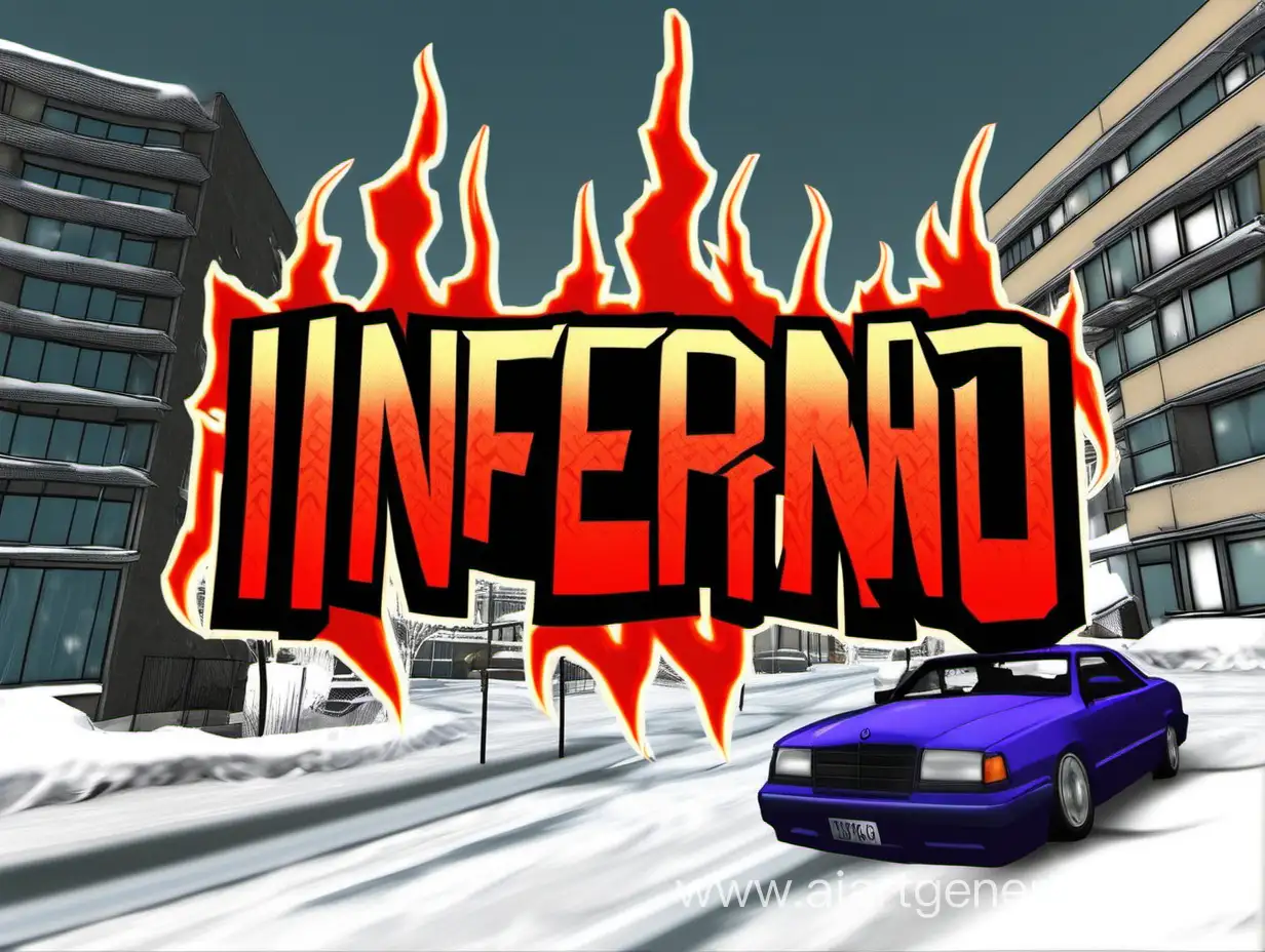 Зимний баннер в группу VK с текстом "Inferno RP Anger" в стиле ГТА Сан Андреас
