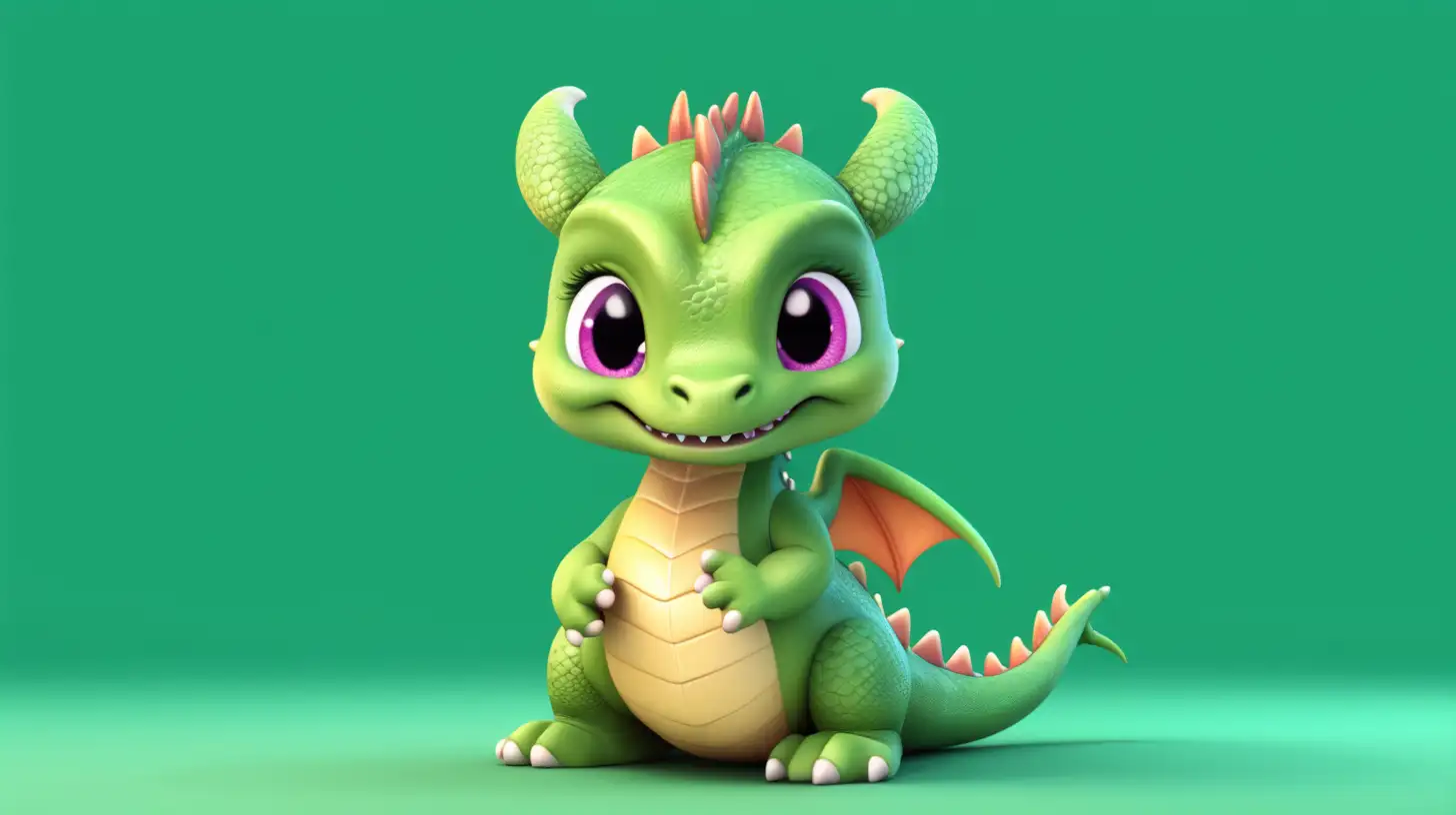 Adorable Baby Dragon on Vibrant Green Screen