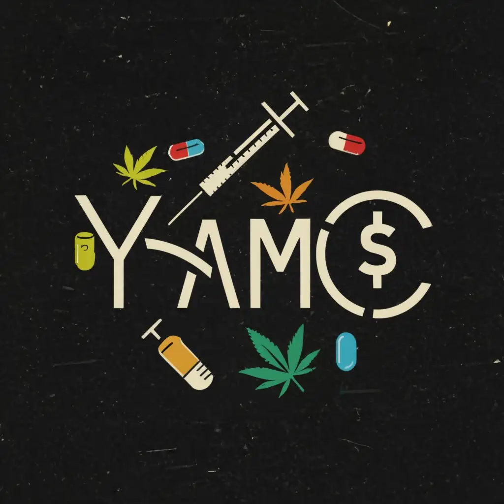 a logo design,with the text "YAM$", main symbol:All OF sorts Drugs,Moderate,clear background