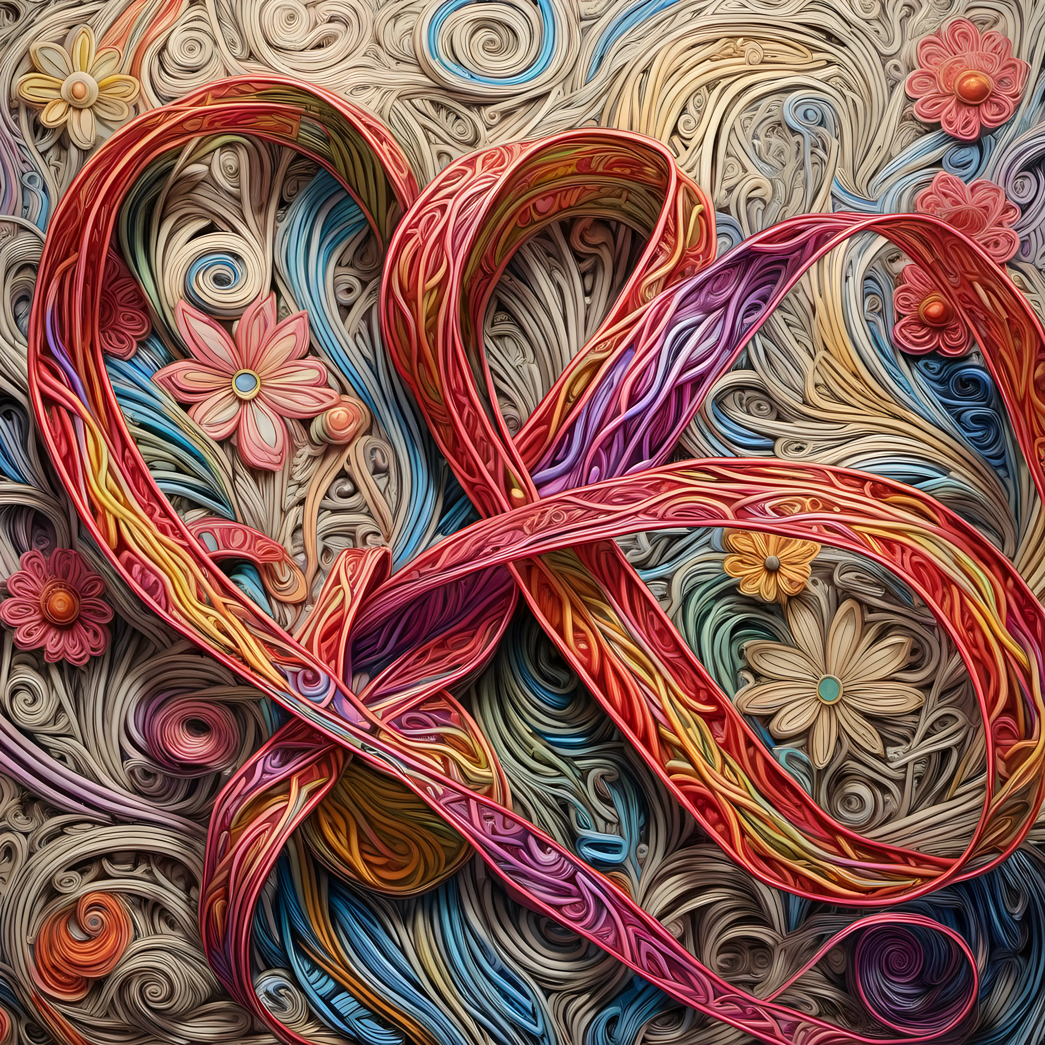 Elegant Love Intricate Floral Ribbon Art with Abstract Details
