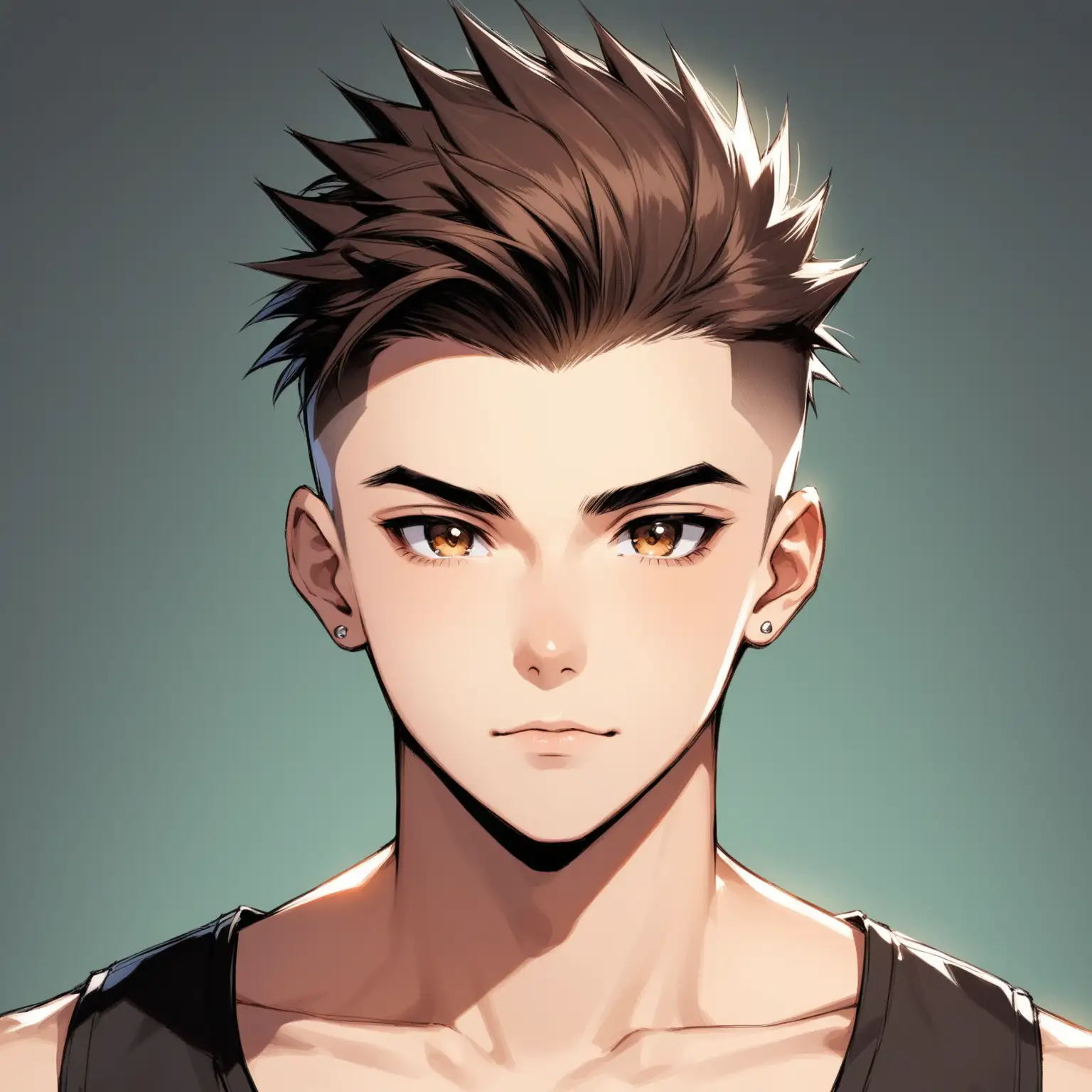 Stylish Young Man with Short Spiked Buzzed Brown Hair in Front View