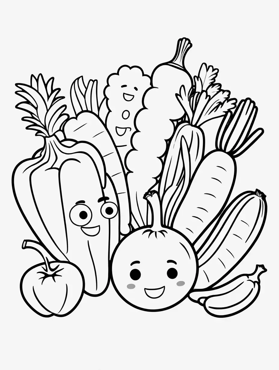 Adorable Cartoon Vegetables Coloring Book Wholesome Single Line Drawings on White Background