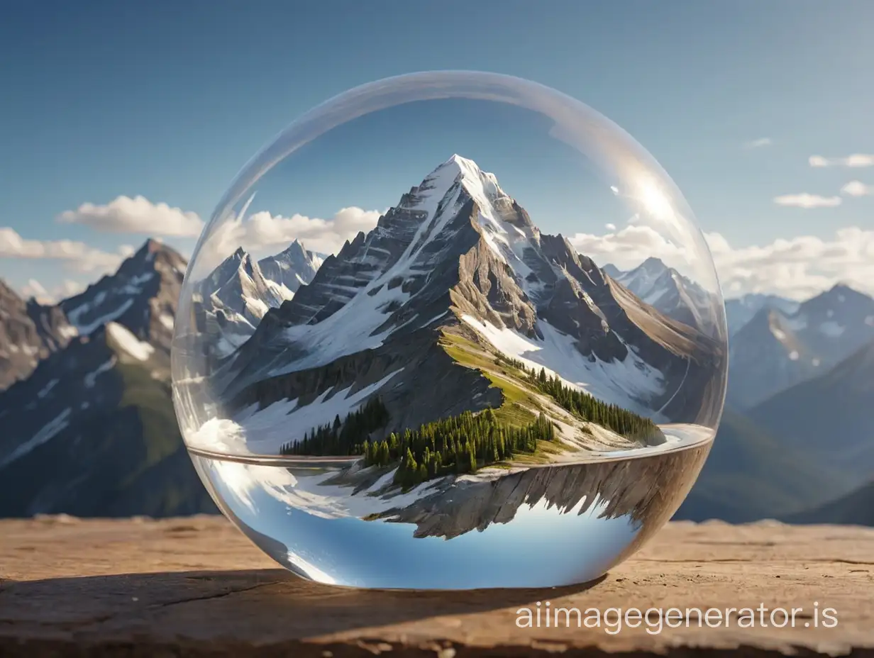 Half a mountain in glass ball