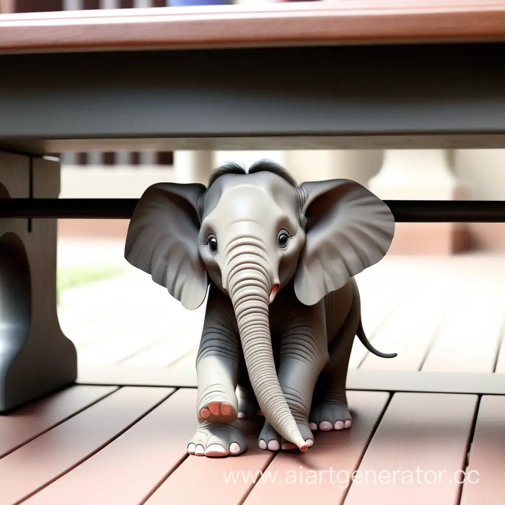 Слон с размером с мышь прячется под скамейкой 
