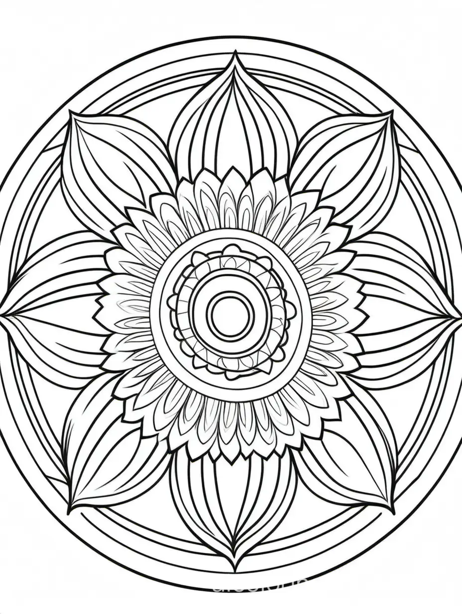 simple mandala, Coloring Page, black and white, line art, white background, Simplicity, Ample White Space. The background of the coloring page is plain white to make it easy for young children to color within the lines. The outlines of all the subjects are easy to distinguish, making it simple for kids to color without too much difficulty