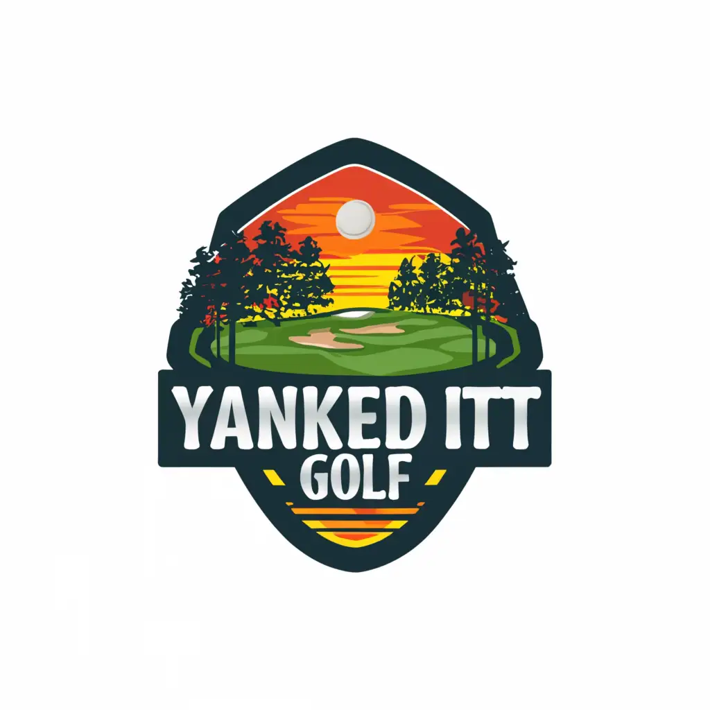 a logo design,with the text "Yanked it Golf", main symbol:Golf course at sunset with with golfer teeing off towards the sunset. Make the golf ball the O in the word Golf in the logo name. Spell the name as indicated,complex,be used in Sports Fitness industry,clear background