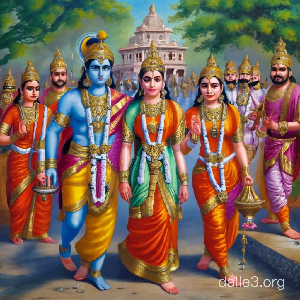 Lord Rama as king and Sita as a queen coming to Ayodhya