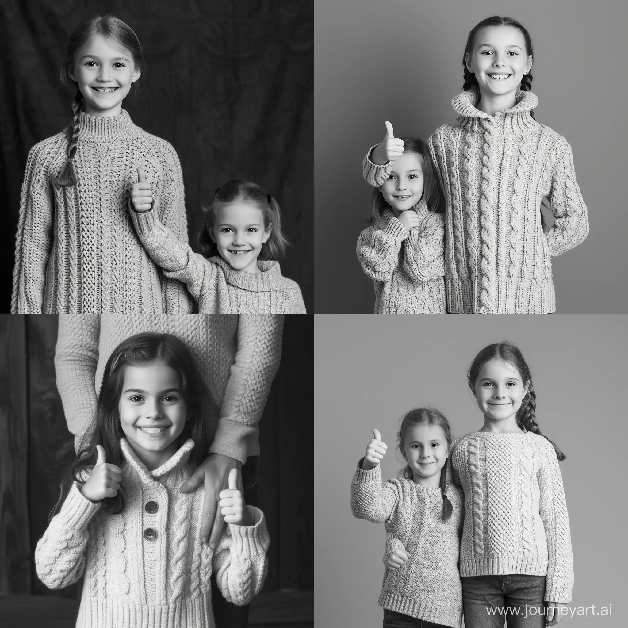 Cheerful-TenYearOld-Girl-in-LightColored-Sweater-Giving-Thumbs-Up