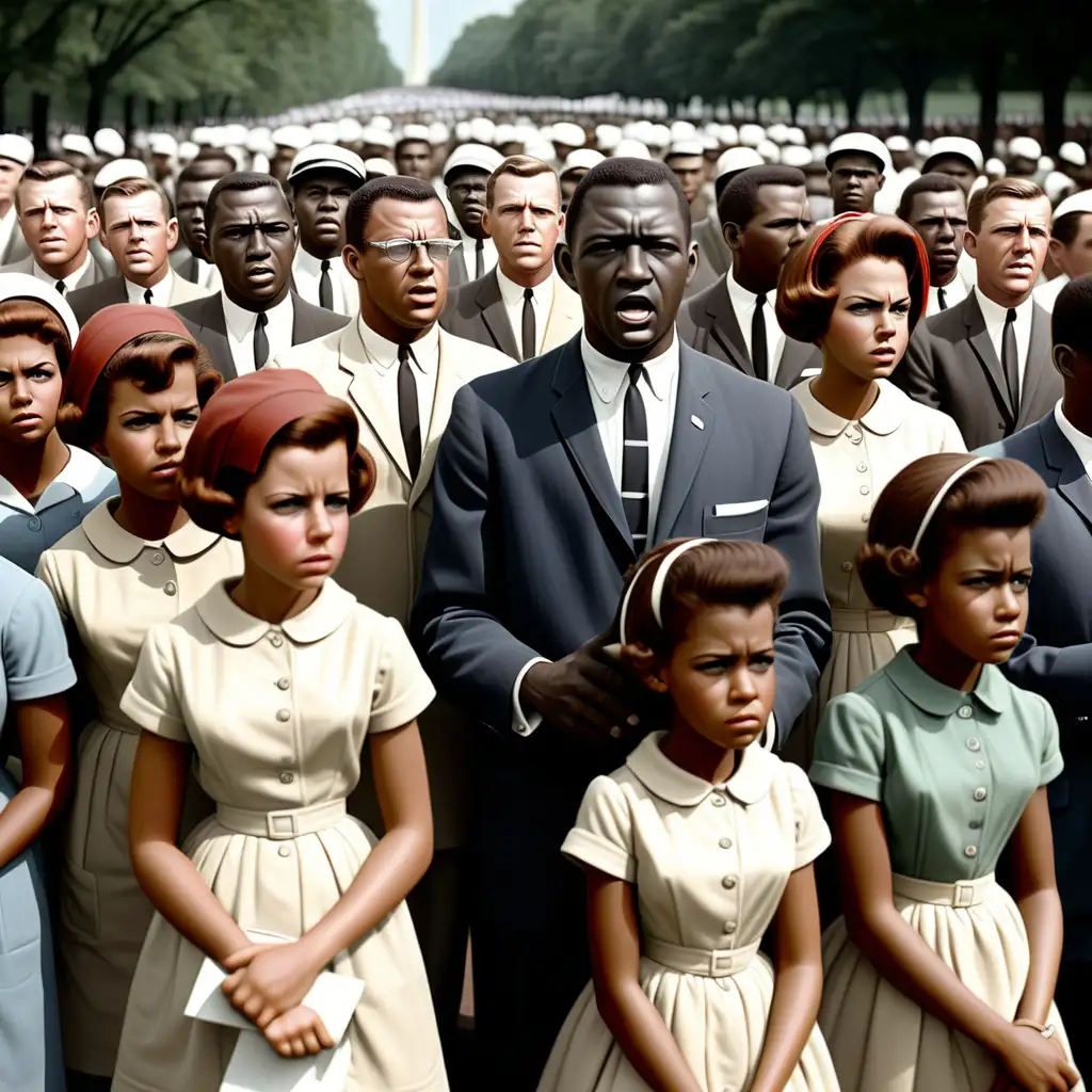 create an image of men and women and children black people in  the peaceful 1963 march on Washington in color