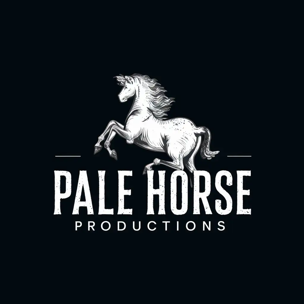 logo, The pale horse from the book of revelations, with the text "PALE HORSE PRODUCTIONS", typography, be used in Entertainment industry