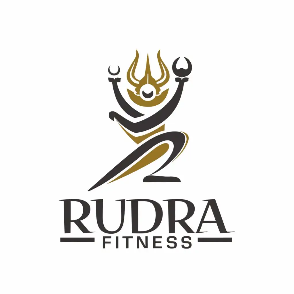a logo design,with the text "RUDRA FITNESS", main symbol:SHIV,complex,be used in Sports Fitness industry,clear background