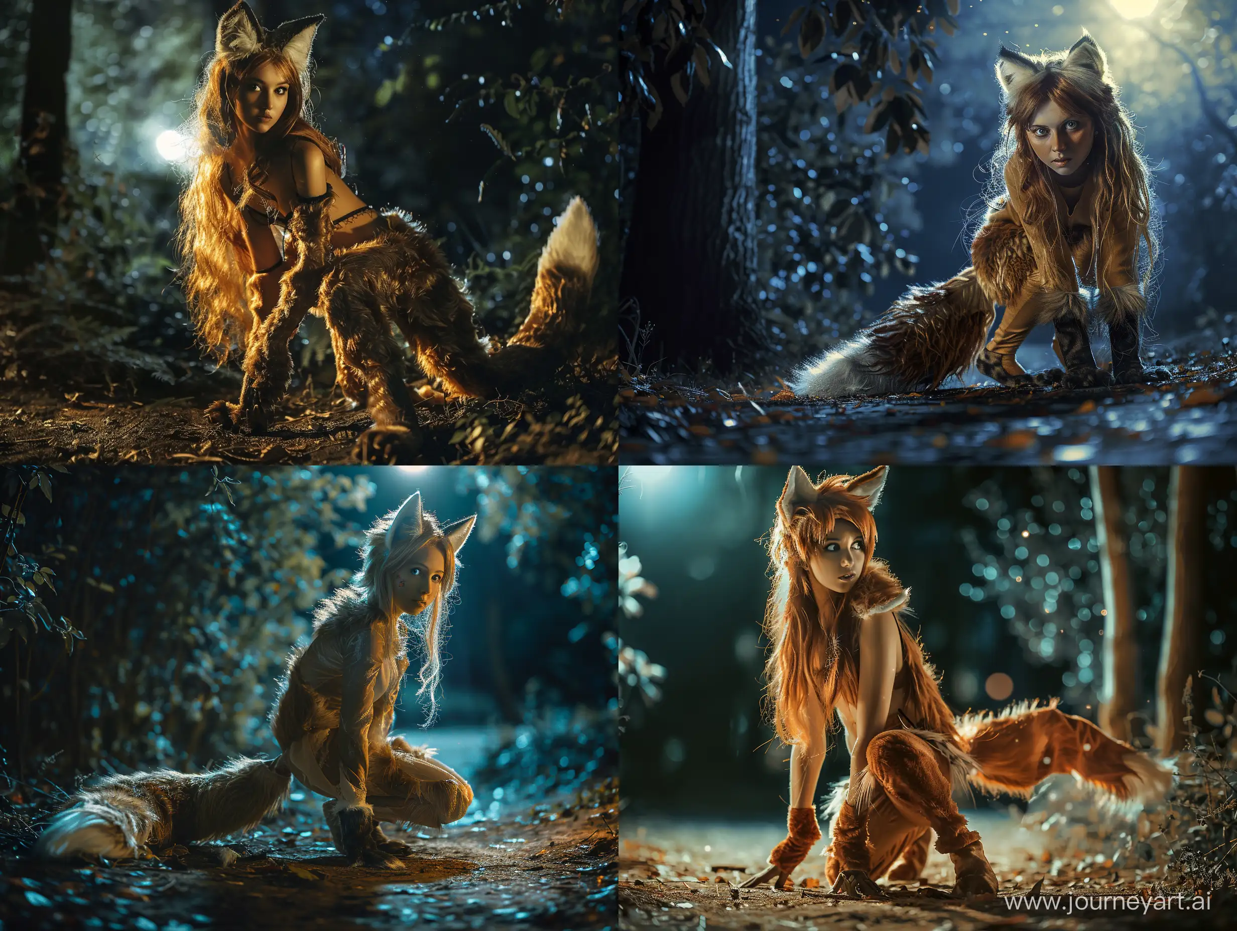 Enchanting-Transformation-Young-Woman-Becomes-a-Fox-in-Moonlit-Forest