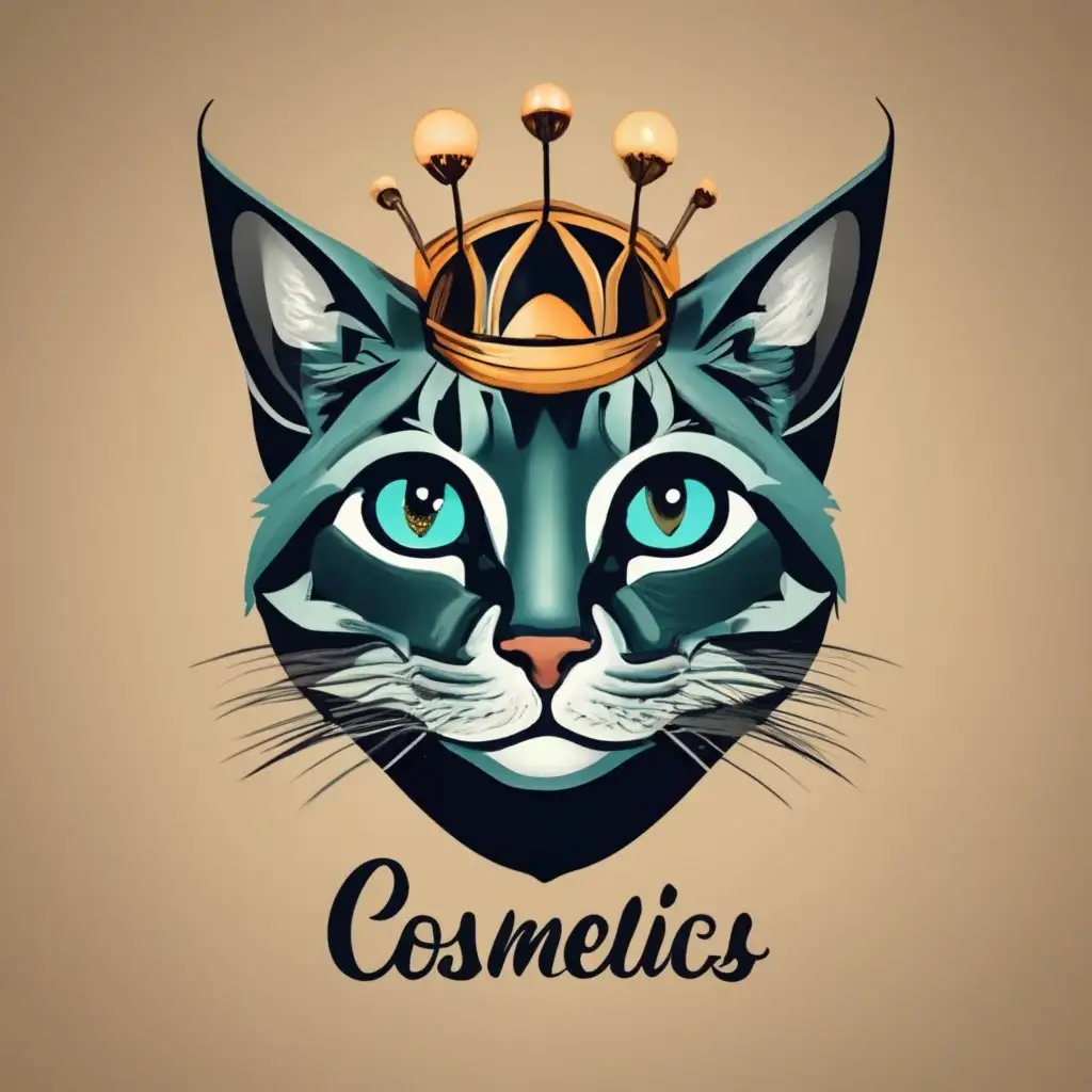 logo, realistic cat with a crown, with the text "cosmetics", typography, be used in Beauty Spa industry