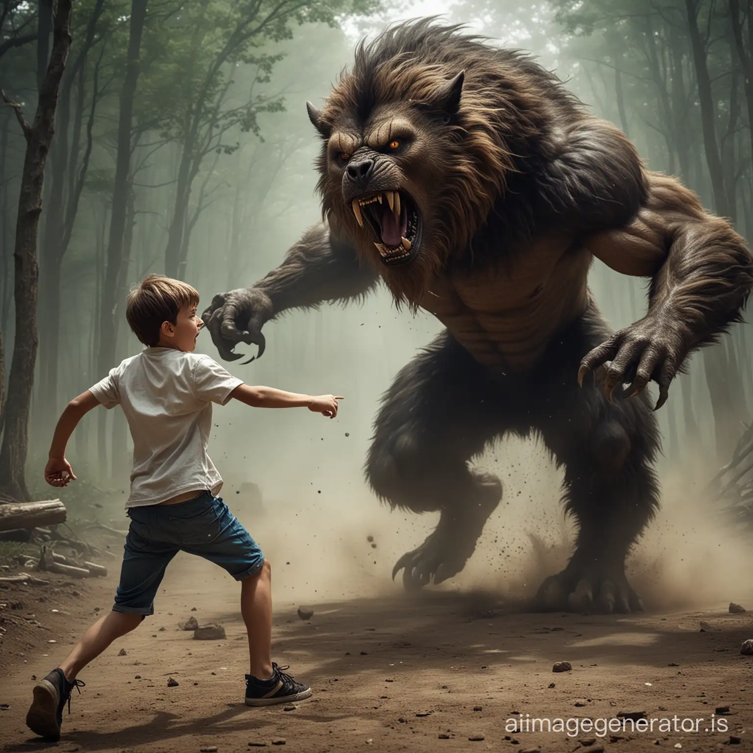 Beast attacking a boy