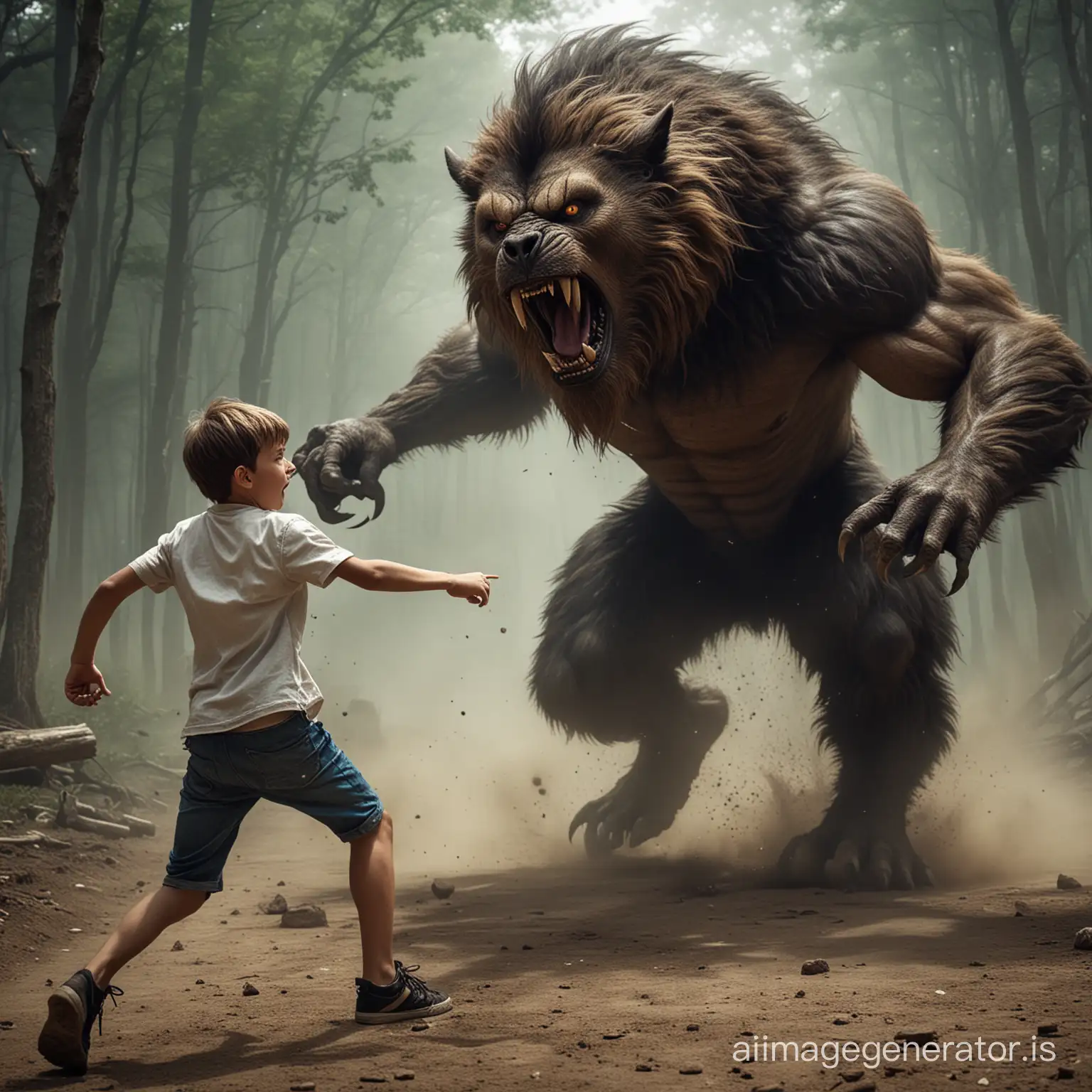 Beast attacking a boy
