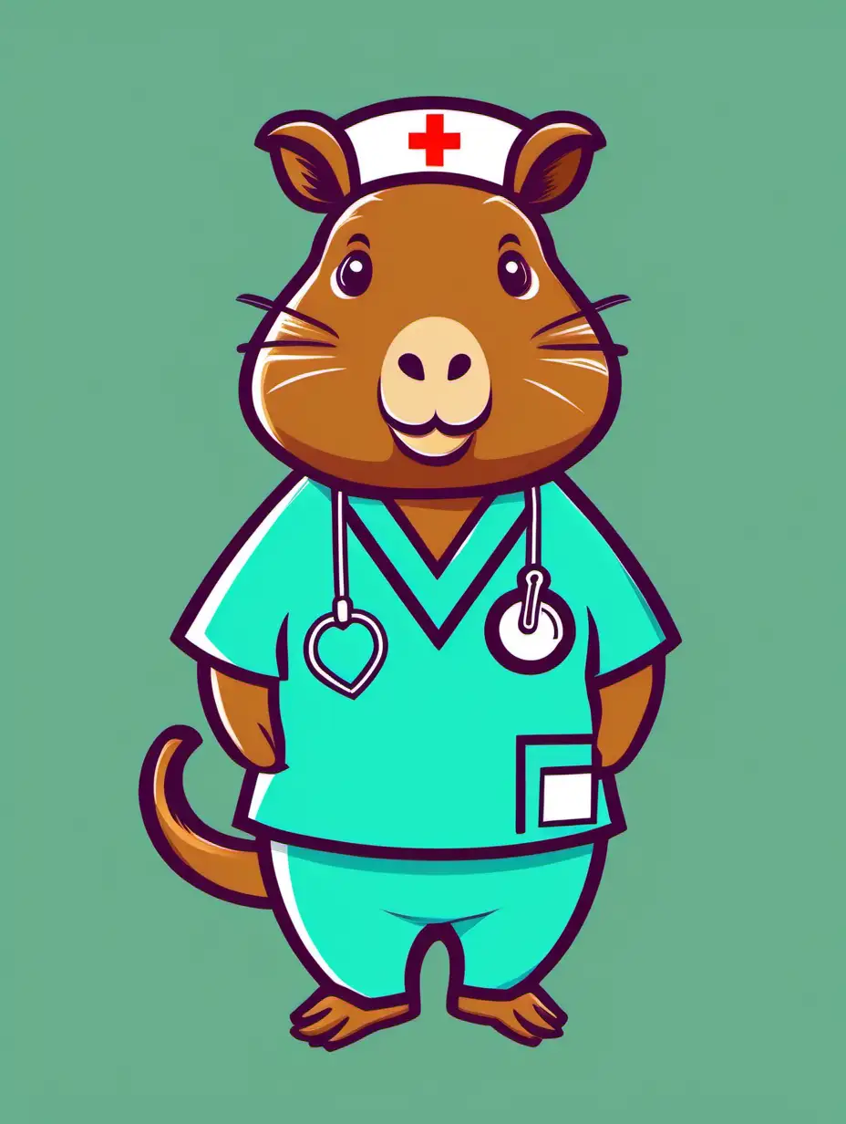 Capibara Wearing Colorful Nurses Scrubs with Stethoscope Graphic Design