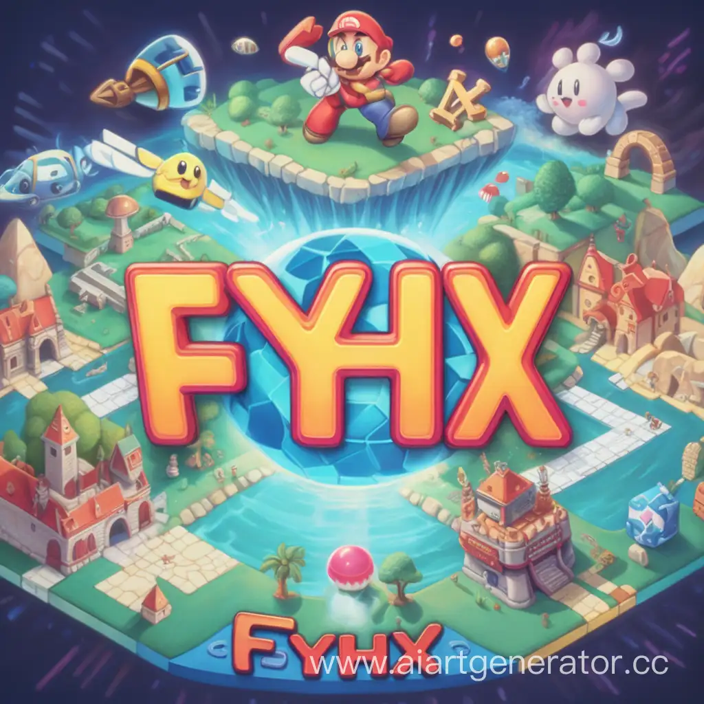 картинка в стиле различных игр и по центру написано FyhX