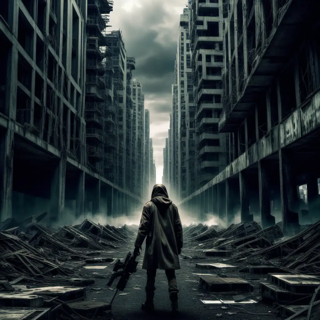 Eerie Dystopian Landscape with Futuristic City Ruins