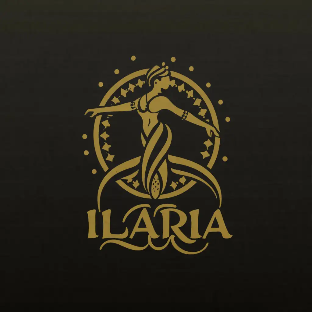 a logo design, with the text "ILARIA", main symbol: Belly dancer, complex, clear background