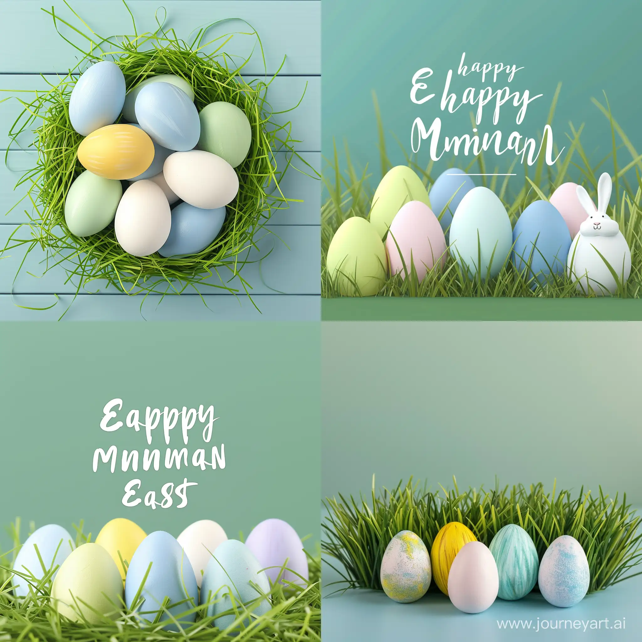 egg, celebration, decoration, holiday, background, easter, happy, spring, tradition, symbol, season, easter monday, festive, greeting, rabbit, fun, white, card, monday, food, traditional, event, religion, color, colorful, green, happy easter, wooden, festival, seasonal, dyed, easter egg, text, object, table, colourful, hunt, joy, postcard, composition, copy space, art, gift, illustration, painted, set, april, blue, boiled, creative A serene Easter Monday morning, capturing the peaceful ambiance of spring with pastel-colored Easter eggs nestled in soft grass, symbolizing renewal and hope, in flat style