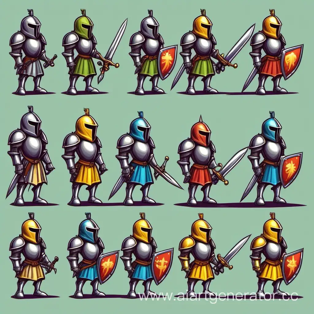 мультяшный игровой рыцарь без фона с разным оружием вид сбоку


