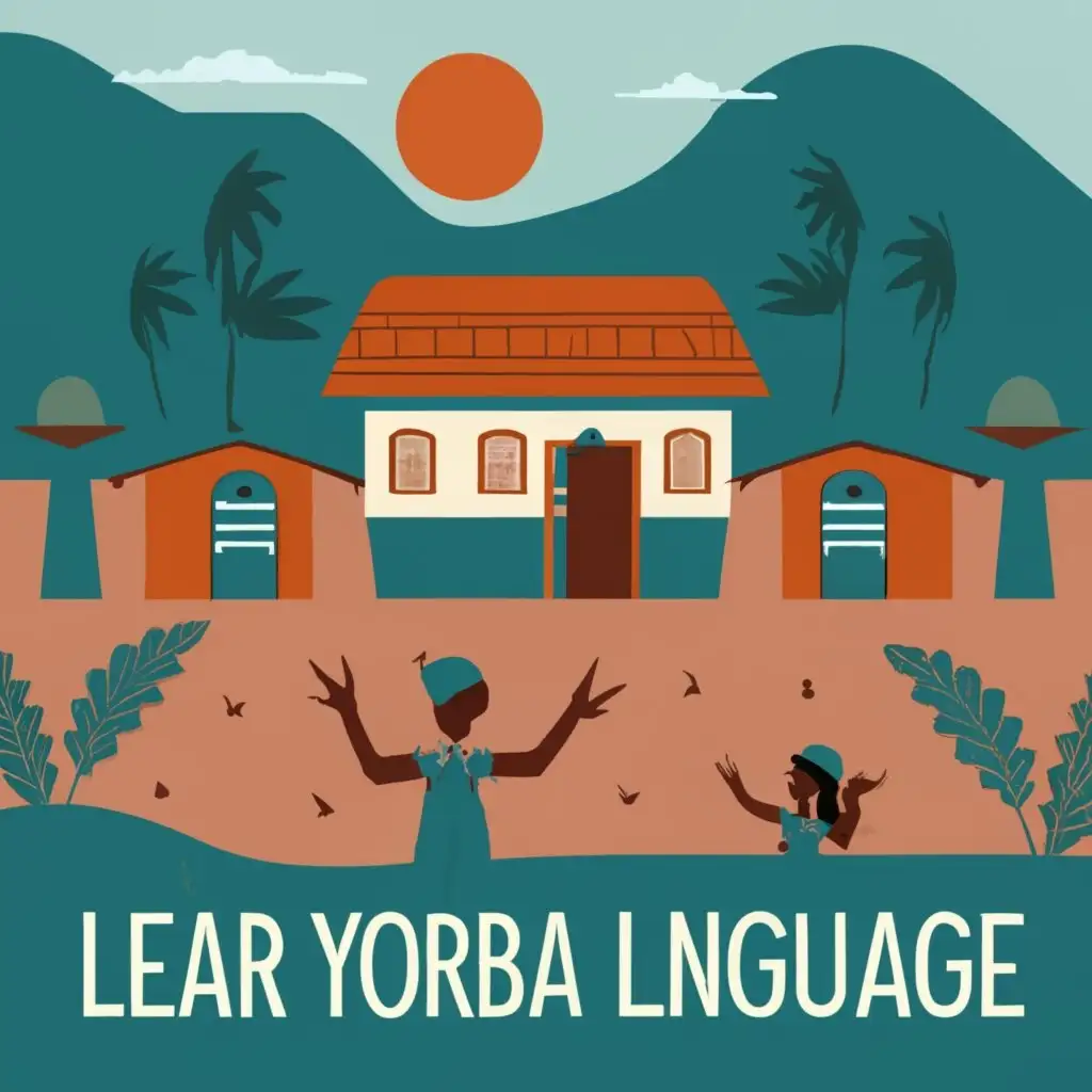 logo, A beautiful Yoruba village setting, with the text "Learn Yoruba language with ease", typography, be used in Education industry