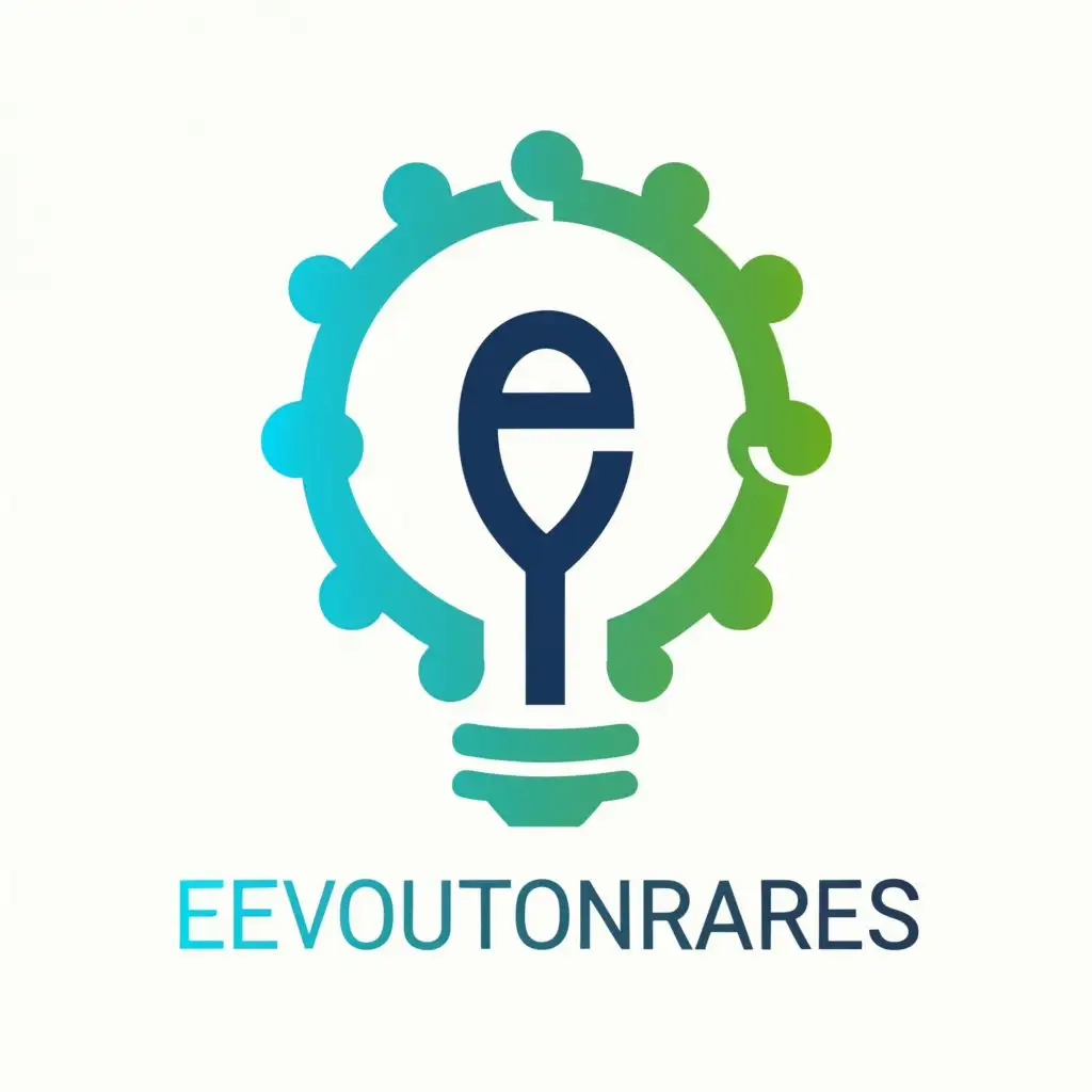 logo, green and blue technology lightbulb, with the text "Evolutionaries", typography