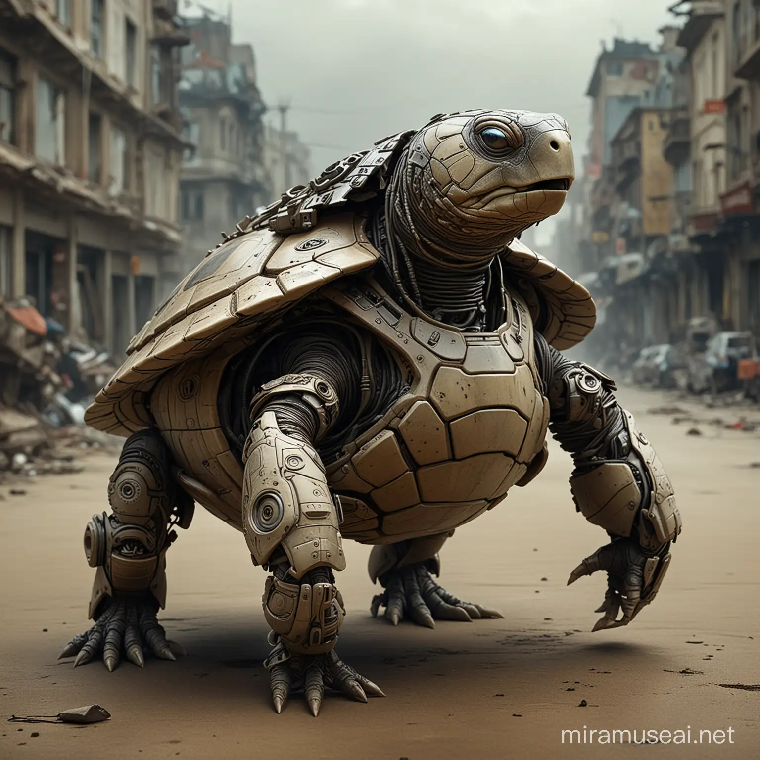 Futuristic Cyborg Turtle in Alien Landscape Inspired by Peter Grics Art