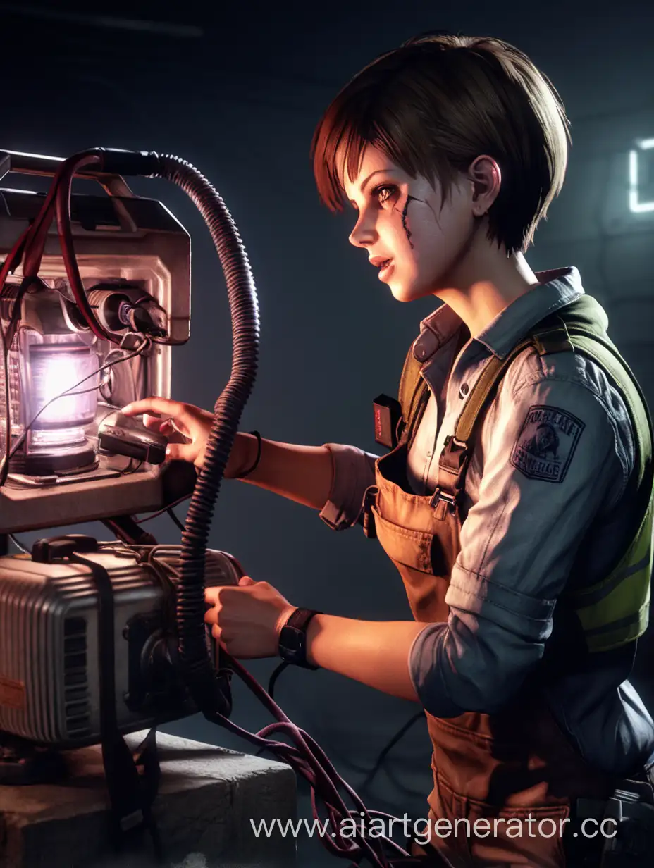 Rebecca Chambers from dead by daylight fixing the generator 