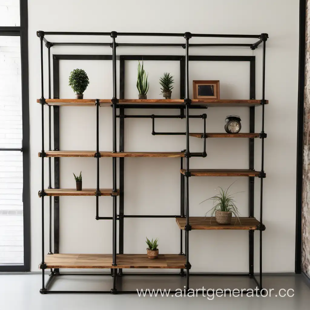 Modern-LoftStyle-Black-Pipe-Frame-Shelf-with-Wooden-Shelves