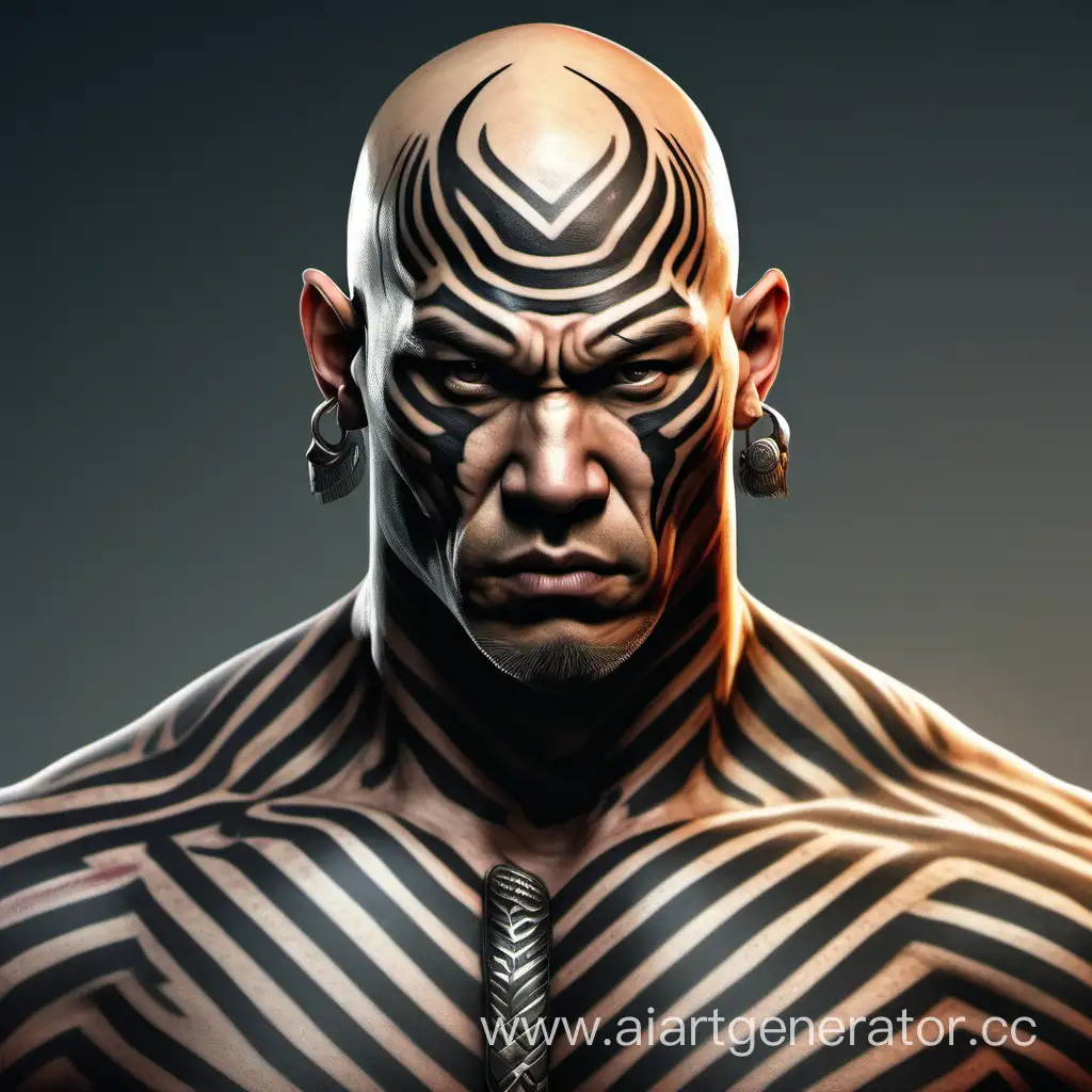 Muscular-Asian-Warrior-with-Tiger-Tattooed-Face