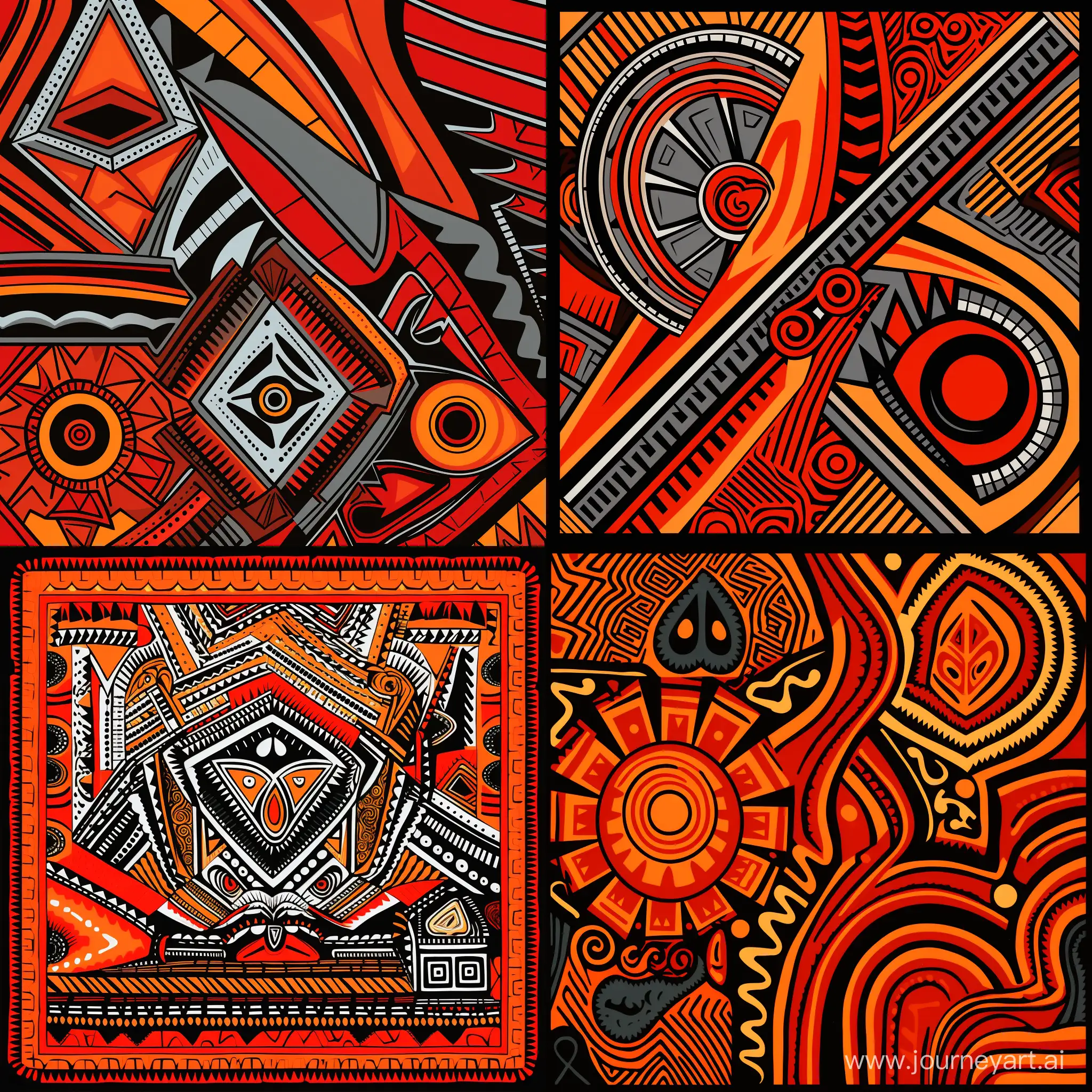 AfricanInspired-Tribal-Fabric-Red-and-Orange-Illusory-Tessellations