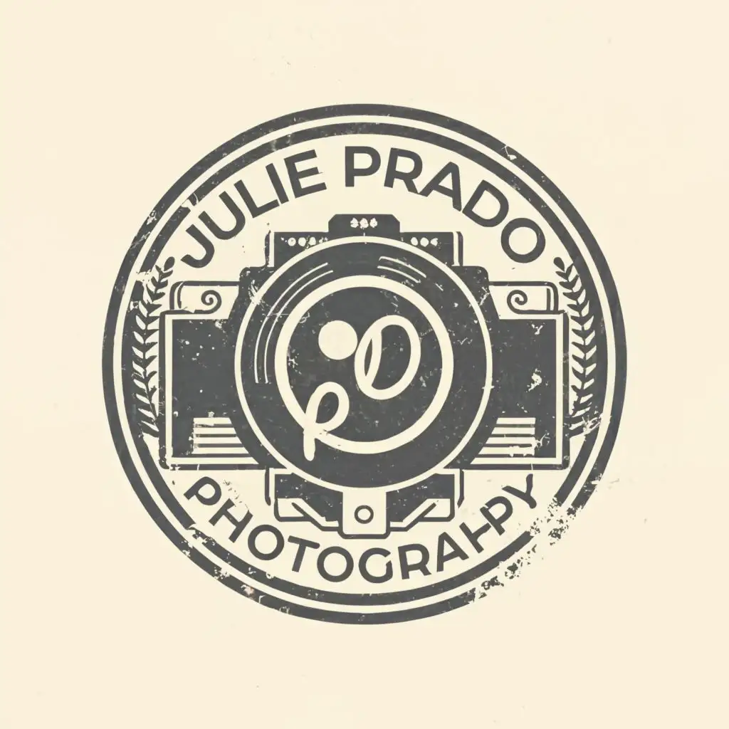 logo, camera, with the text "Julie Prado Photography", typography