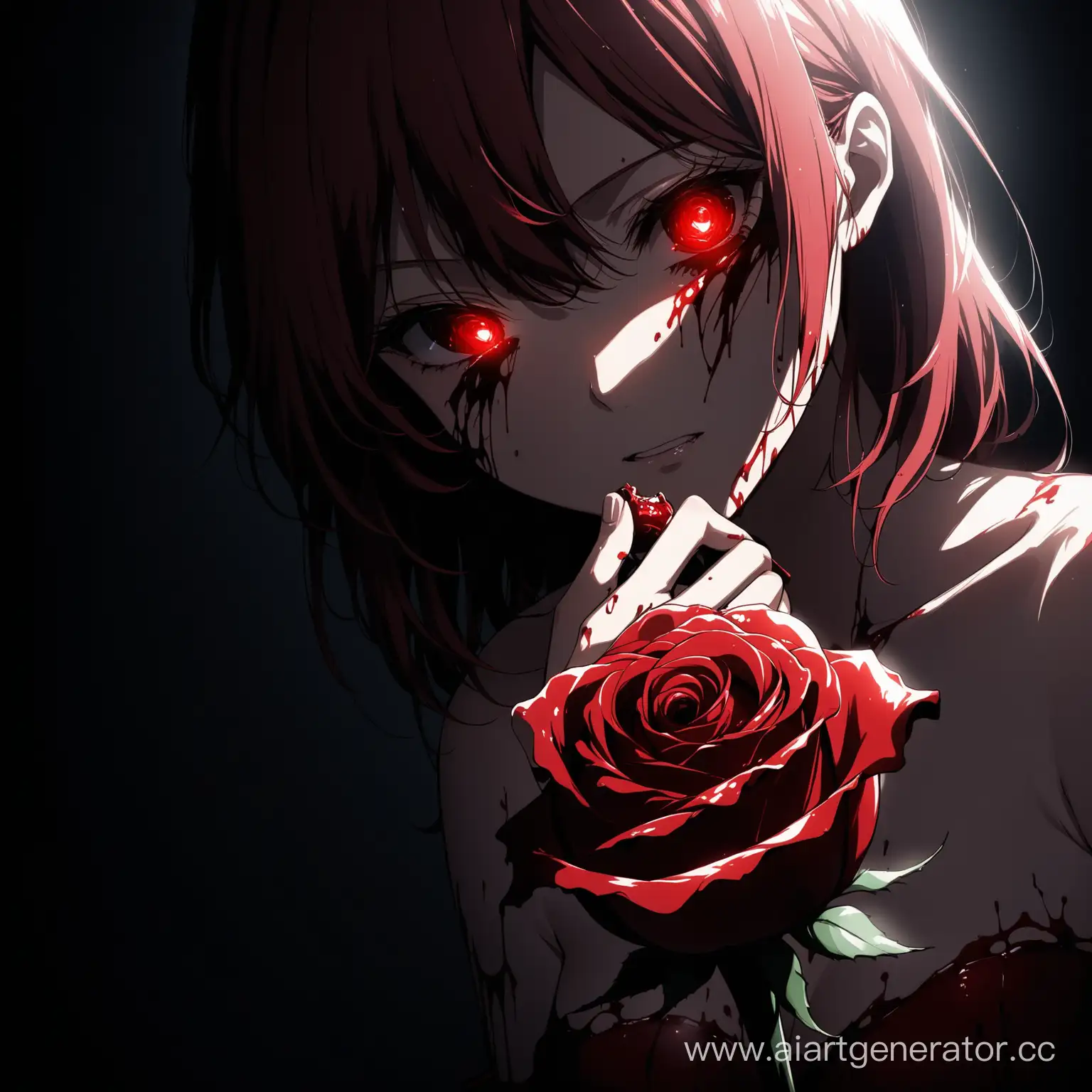 Dark-Anime-Girl-Tearing-at-Illuminated-Bloody-Rose