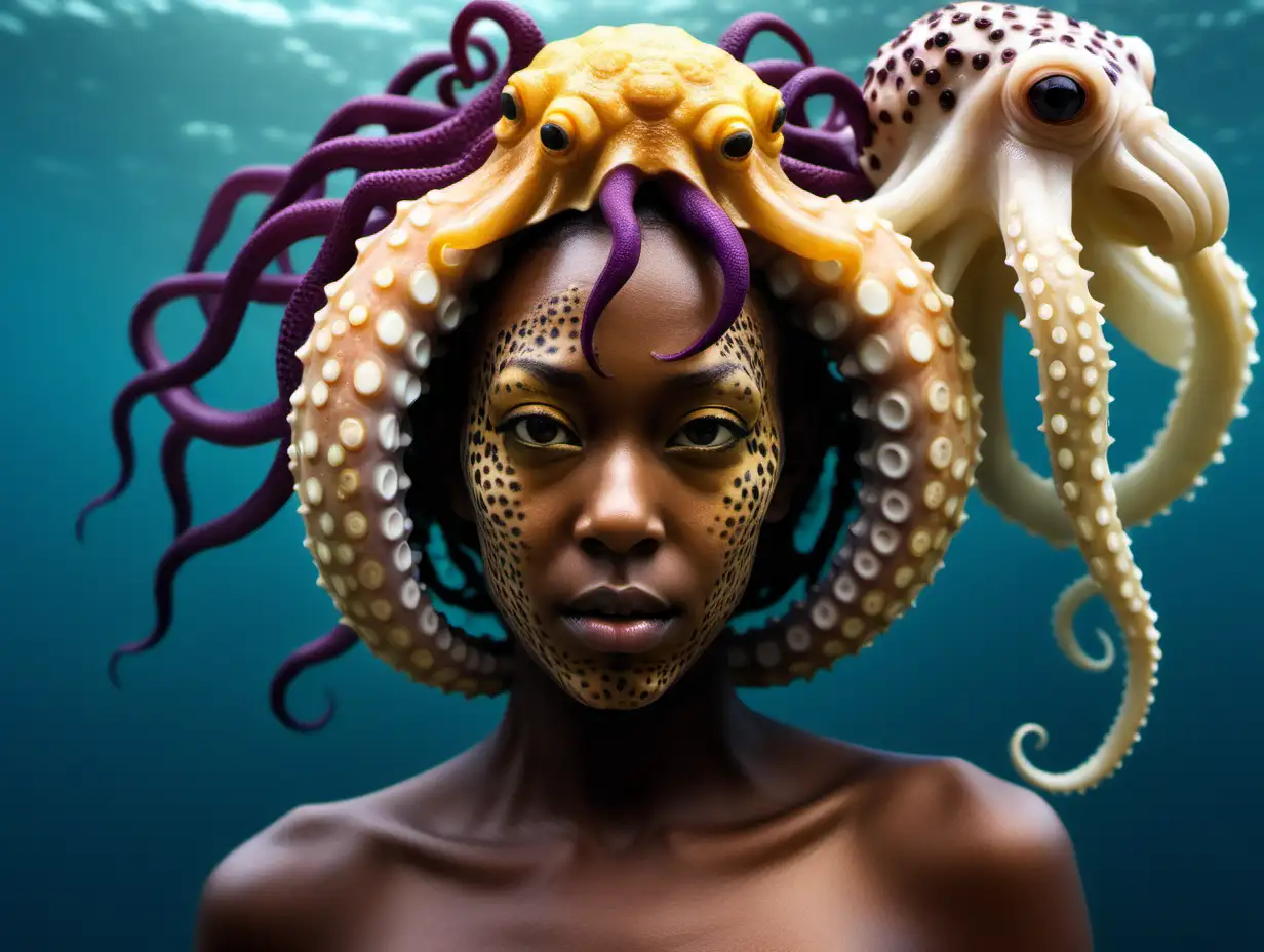 Hybrid Woman with Octopus Face in Light Color Tones