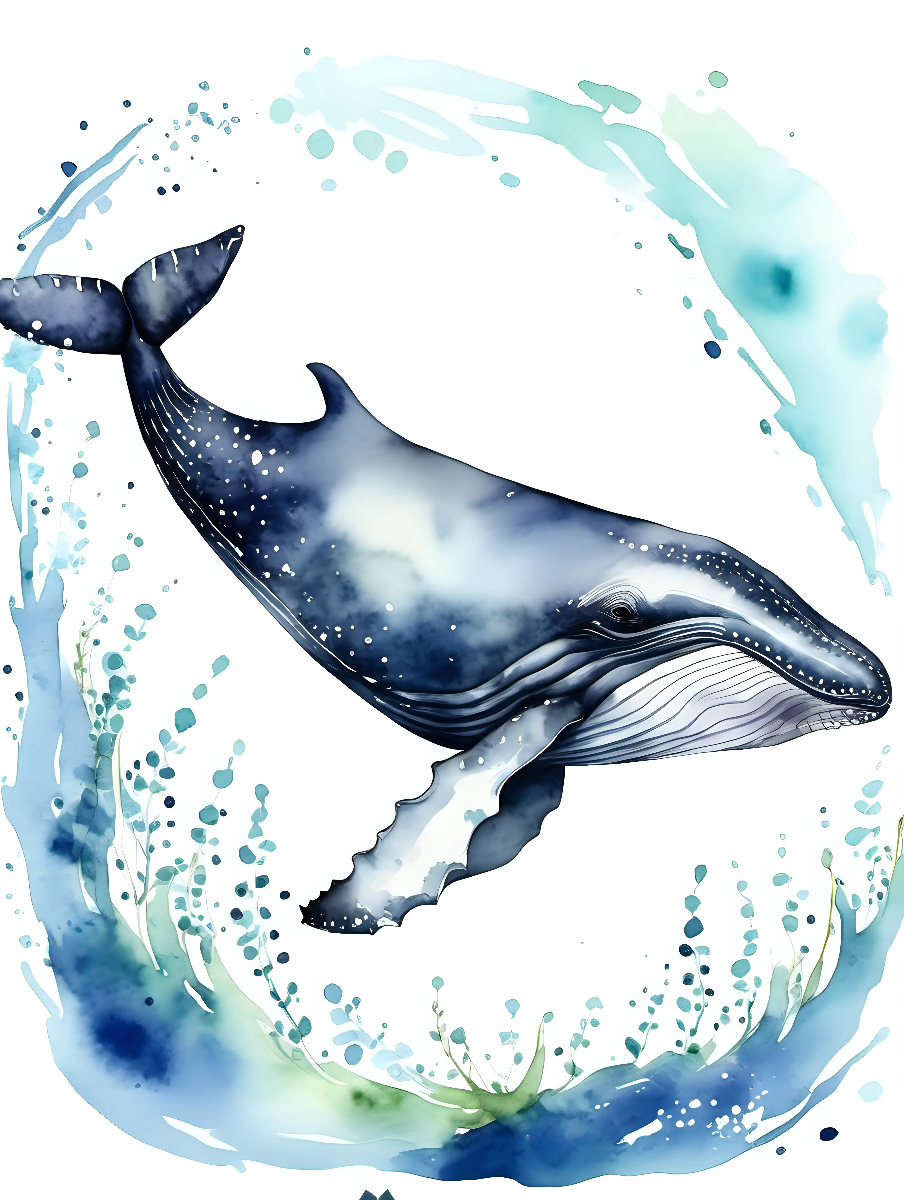 Adorable Baby Humpback Whale Watercolor Illustration