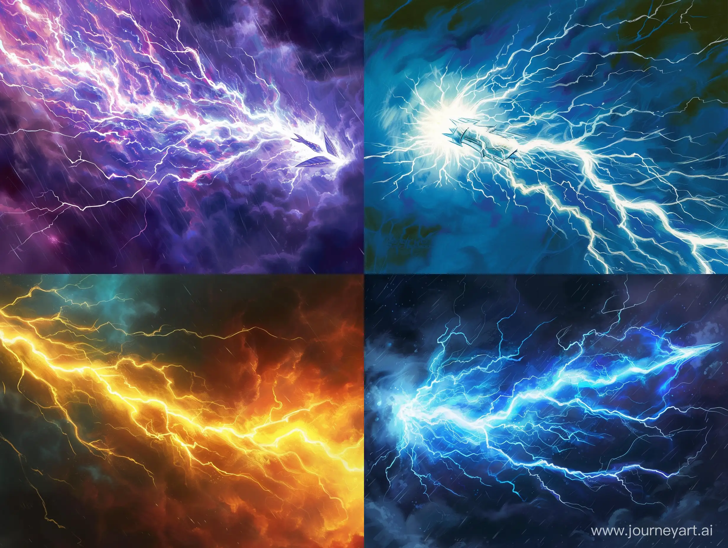 A lightning bolt in the art style of a yugioh card