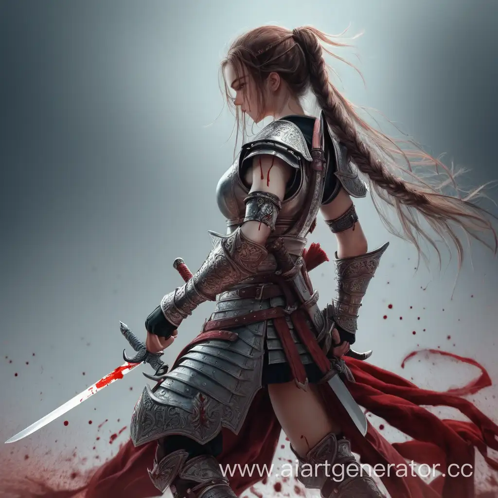 Girl, warrior, fantasy, two swords, beautiful, blood