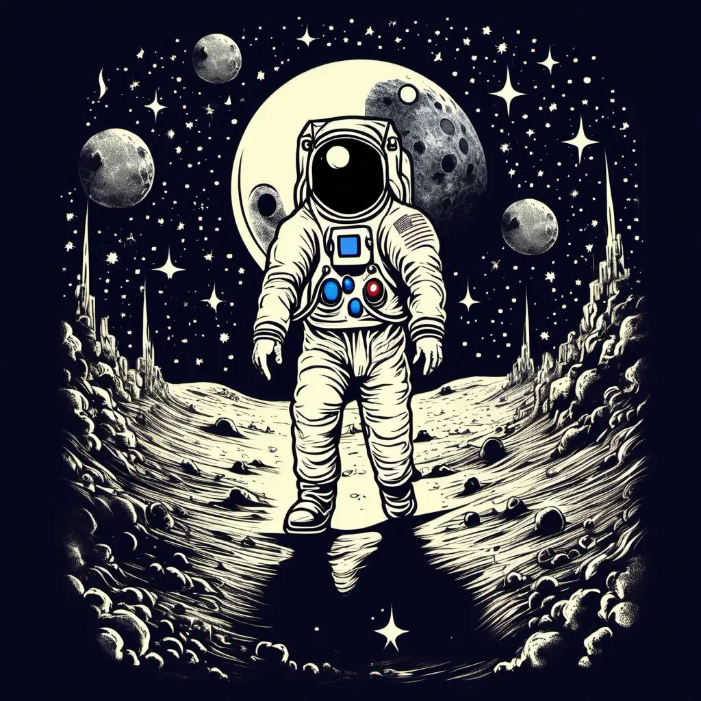 Moon landing walking on moon magical night scene T shirt design