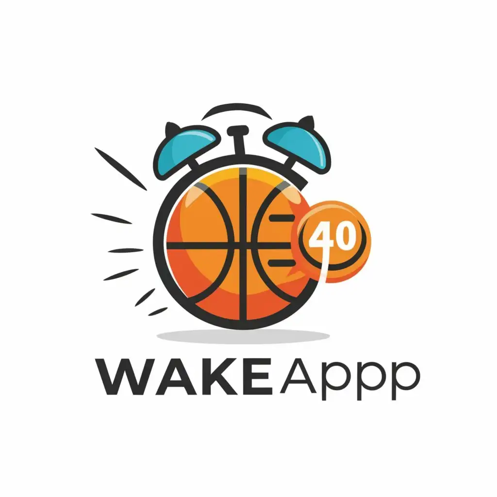 a logo design,with the text "Wake app", main symbol:I want logo that is bouncing basketball and ringing alarm combined,Moderate,clear background
