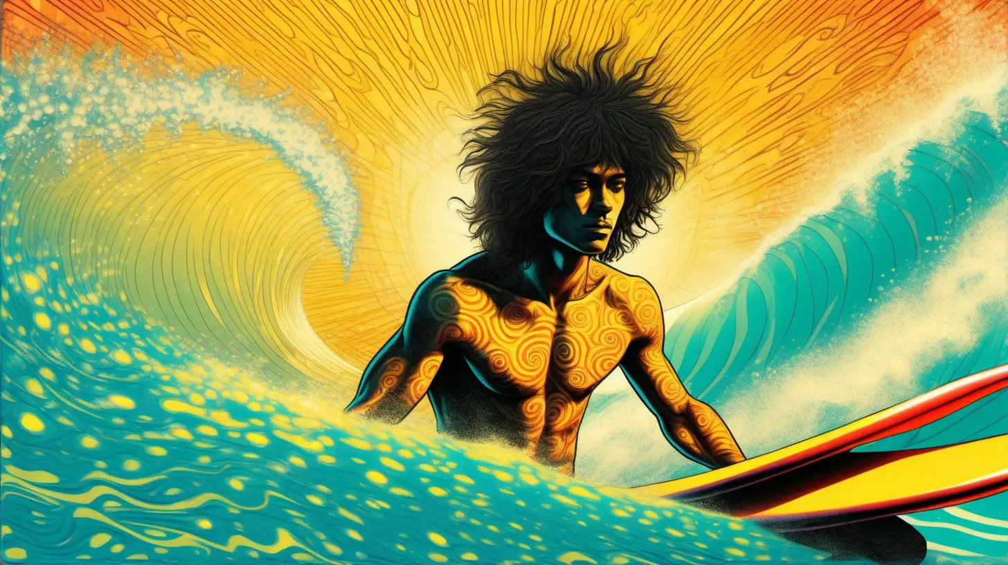 Psychedelic Hawaiian Surfer Enjoying Trippy Sunlight