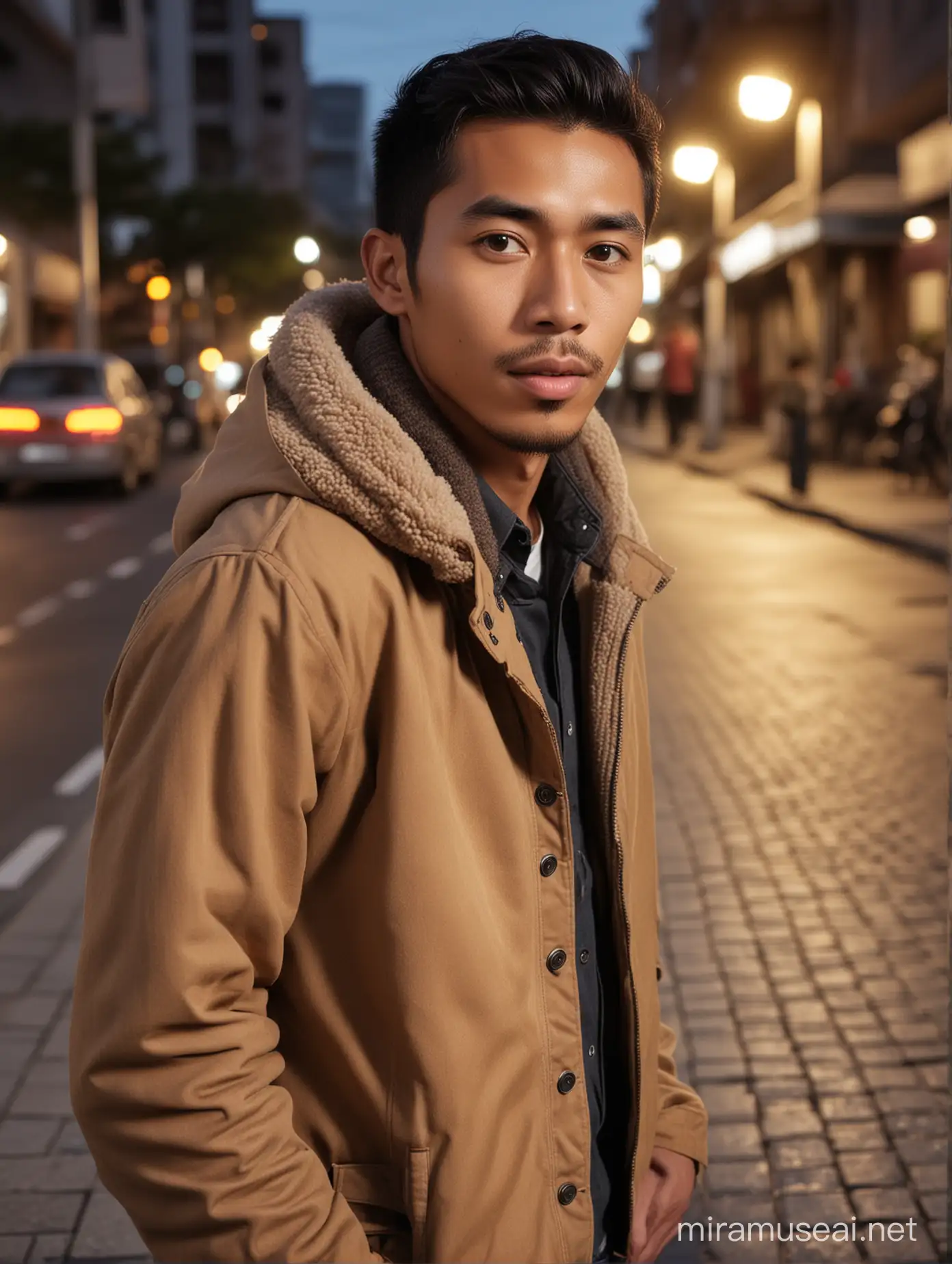 Indonesian Javanese Man Posing in Jakarta at Night