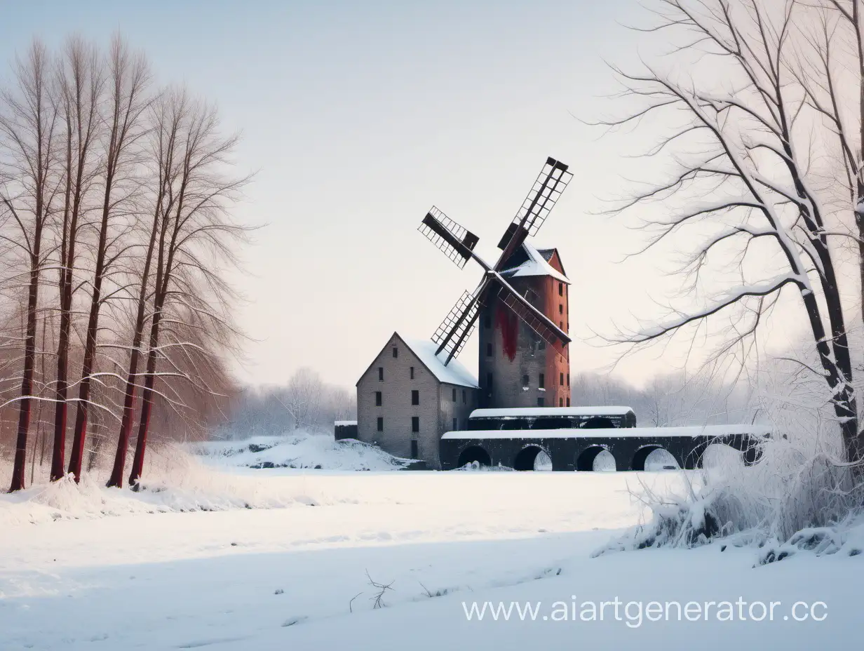 Serene-Winter-Scene-with-Abandoned-Mill-and-Touch-of-Mystery