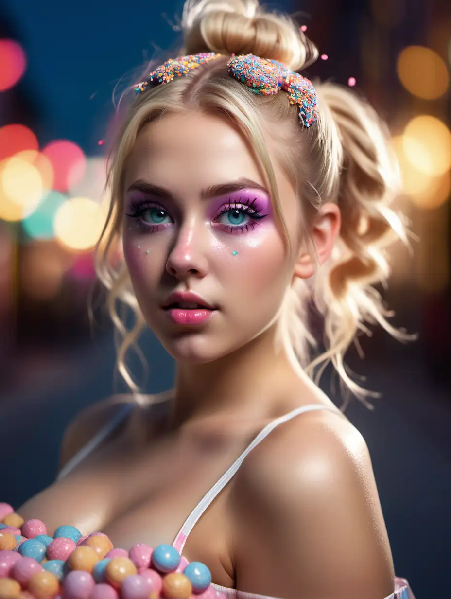 Attractive Nordic Woman with CandyCoated Makeup in Soft Light