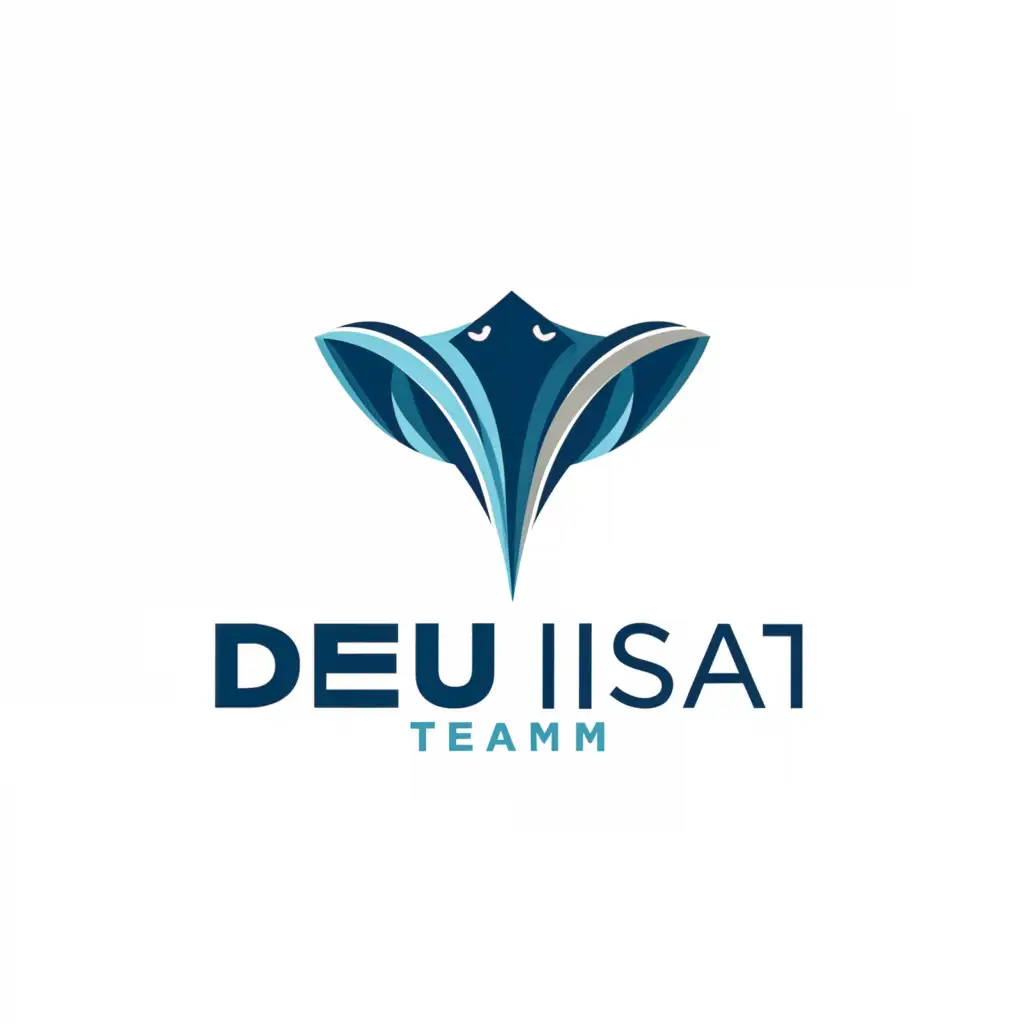 a logo design,with the text "DEU ISA TEAM", main symbol:Vector top view of stingray fish with white and blue colors,Moderate,be used in Technology industry,clear background