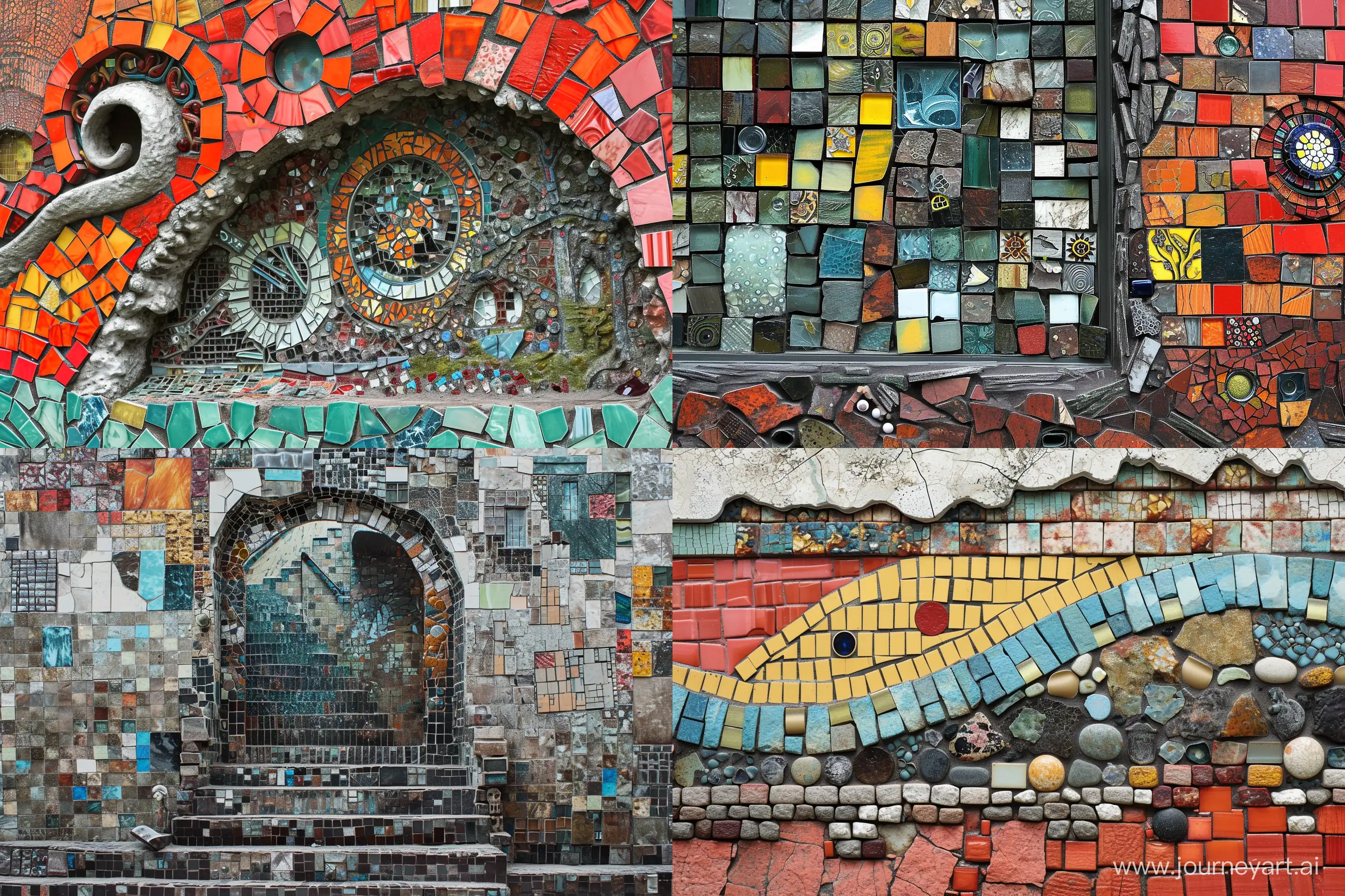 Mixed media mosaics architecture  --ar 3:2 --v 6.0