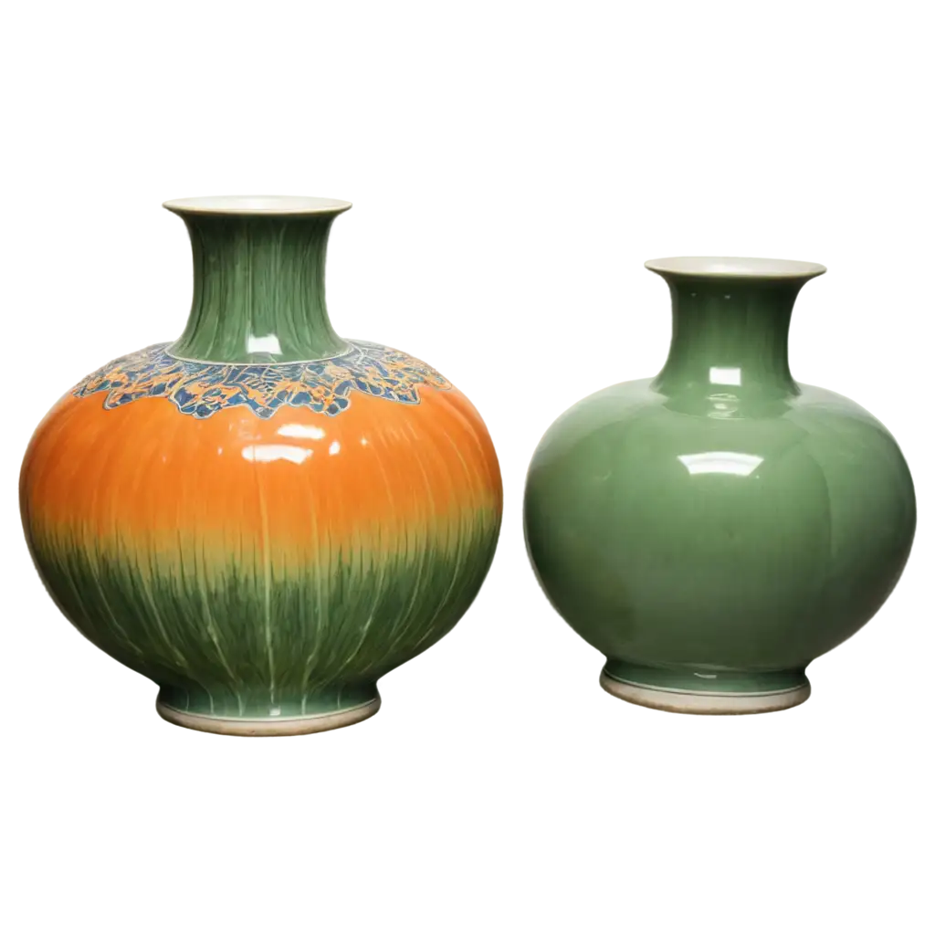 Exquisite-Chinese-Green-and-Orange-Porcelain-Double-Gourd-Vase-PNG-A-Stunning-Digital-Rendition