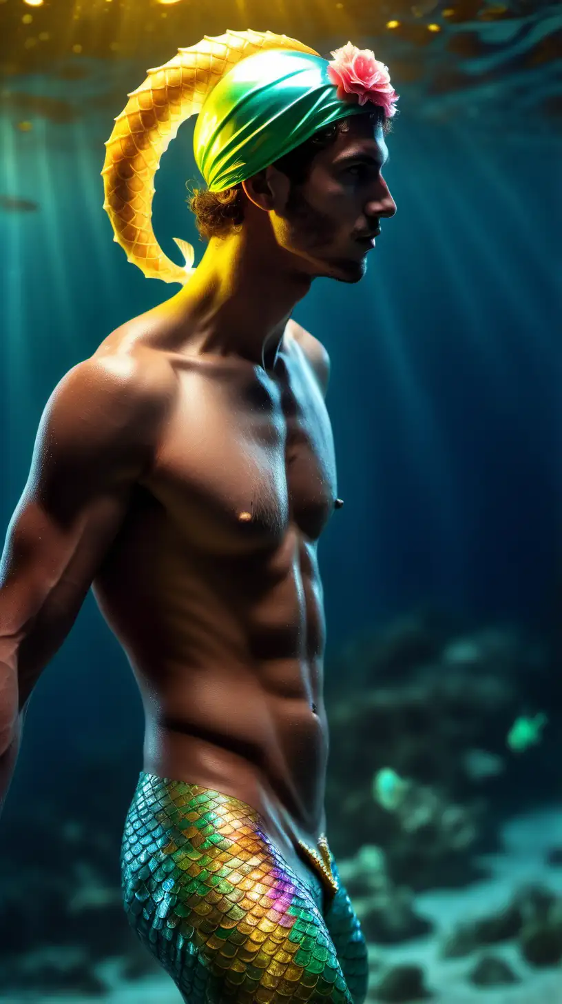 Sensual Brazilian Mermaid Athlete in Neon Waters