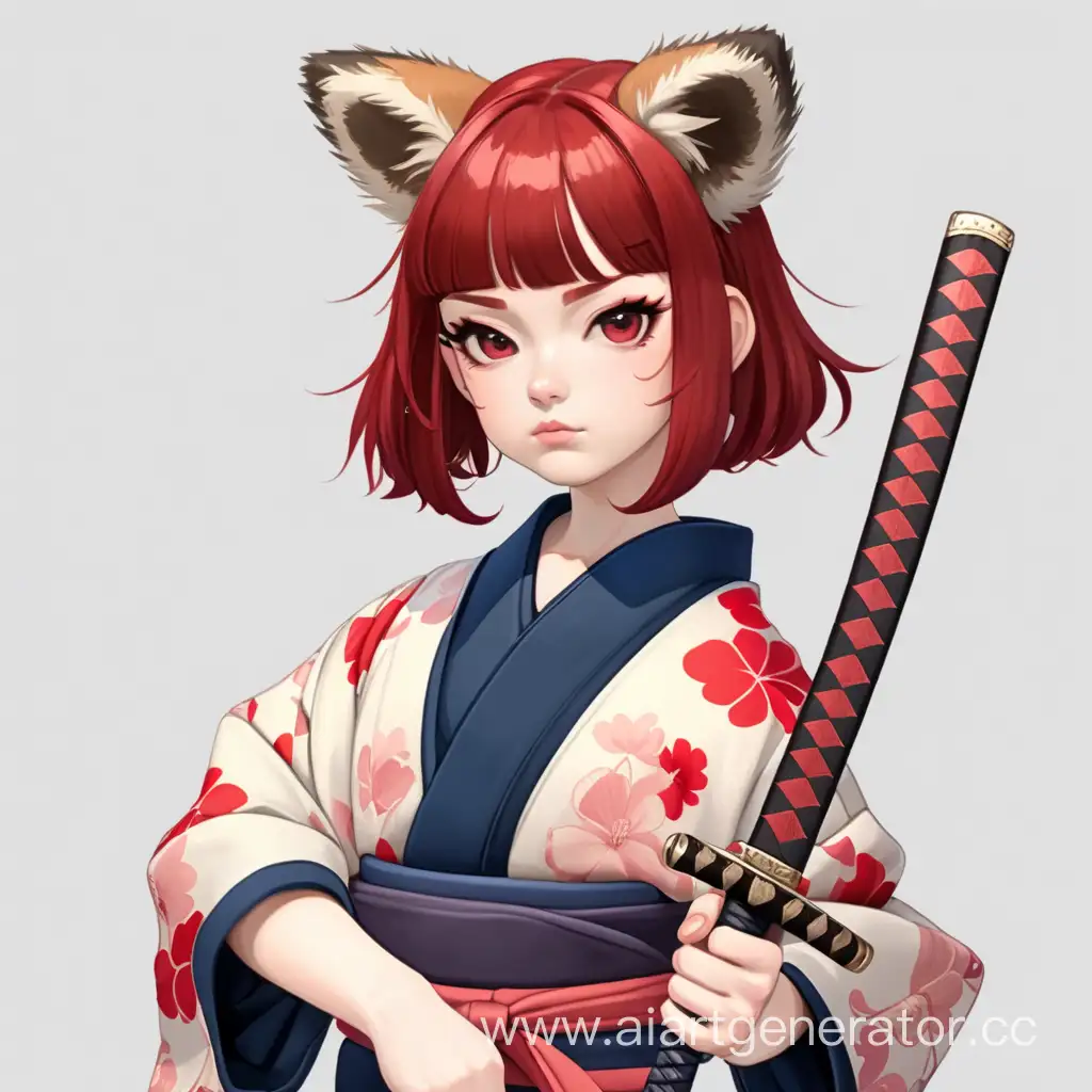 RedHaired-RaccoonEared-Girl-in-Kimono-Wielding-a-Katana